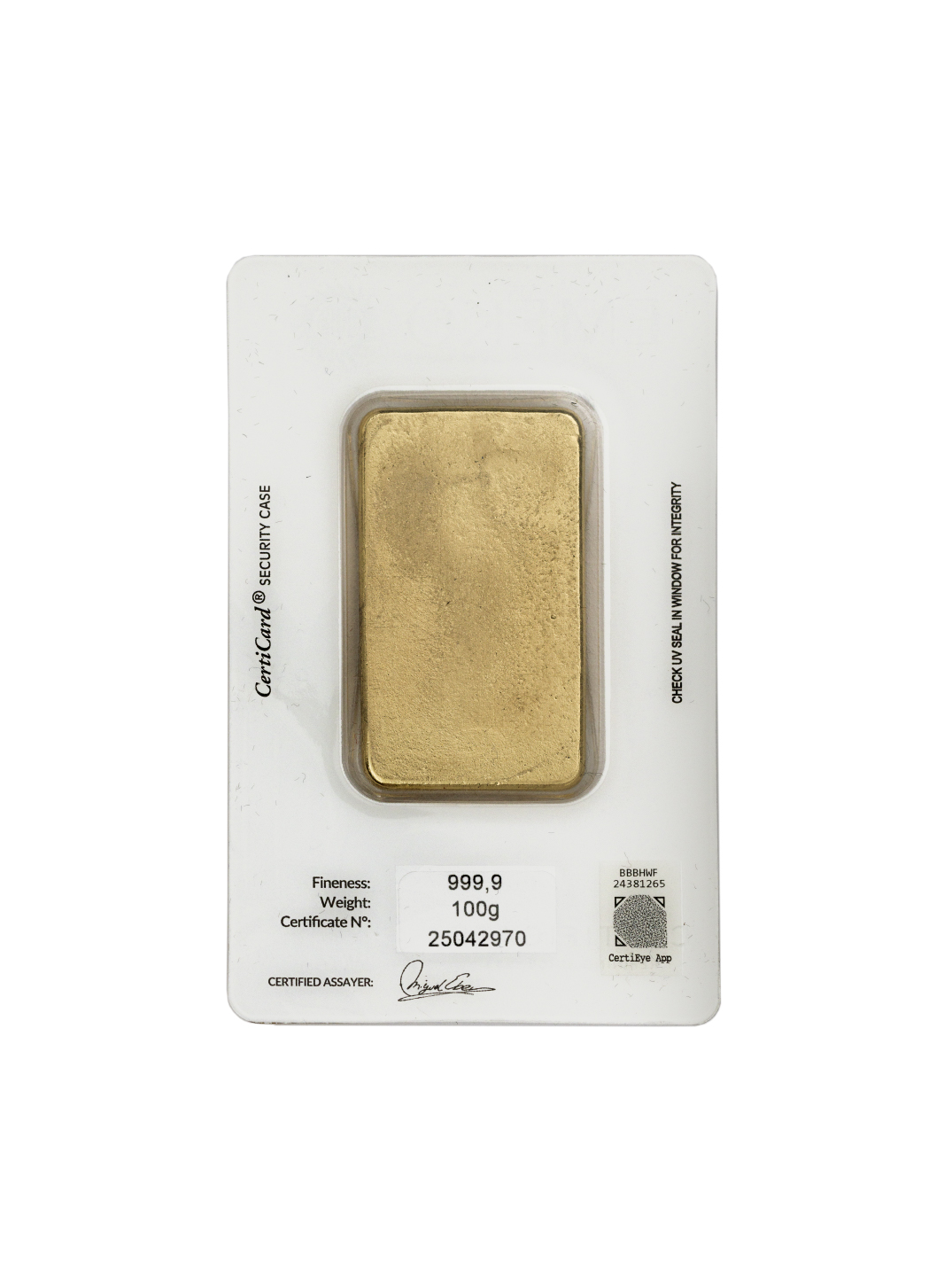 Emeko 100gr gold bar with 999.9 purity blister pack