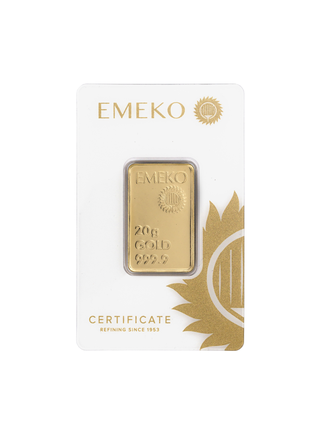 Emeko 20gr gold bar with 999.9 purity blister pack